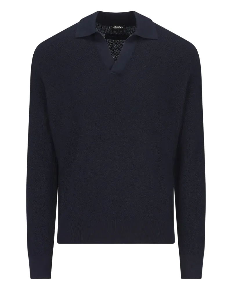 Ermenegildo Zegna Poloshirt aus Kaschmir mit offenem Kragen - Blau Blau