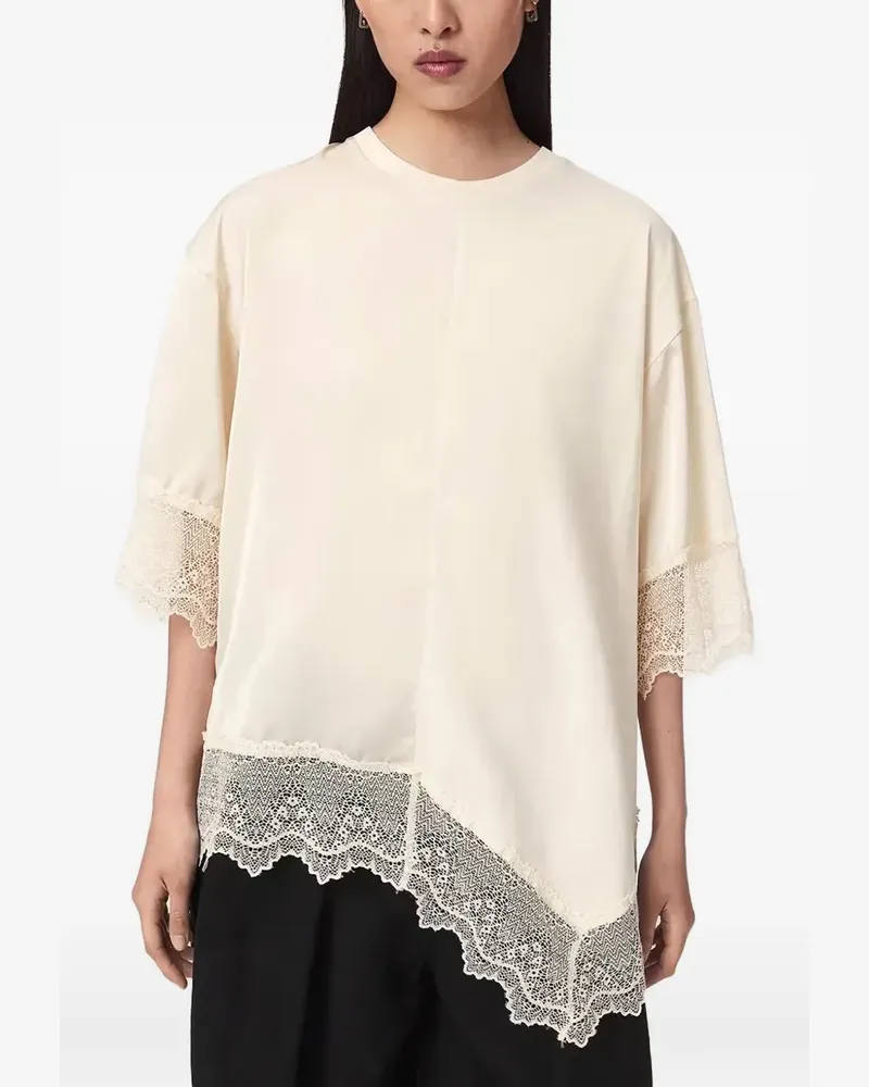 AllSaints Asymmetrisches Lenny T-Shirt mit Spitzenbesatz - Nude Nude