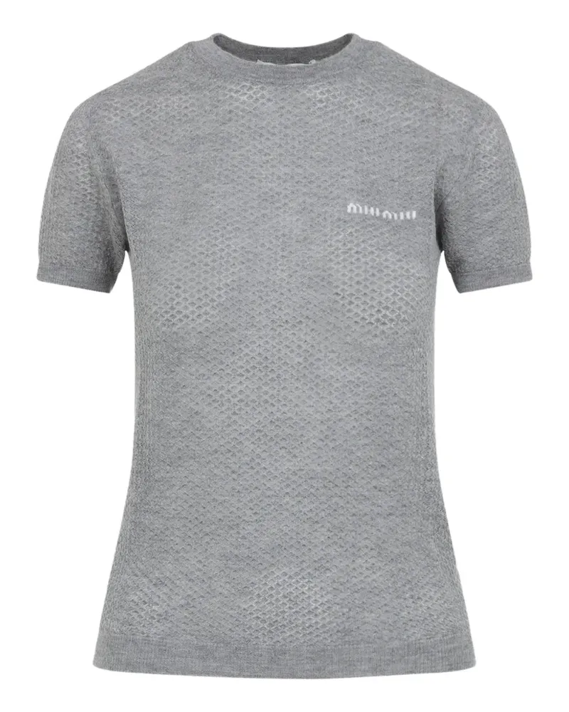 Miu Miu T-Shirt mit Logo-Intarsie - Grau Grau