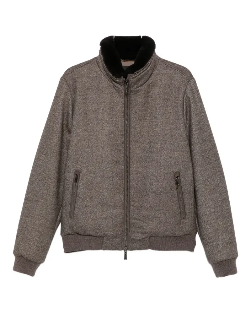 MOORER fur-collar zip-up jacket - Braun Braun