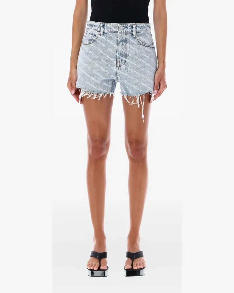Alexander Wang Ausgefranste Shorts mit Logo-Print - Blau Blau