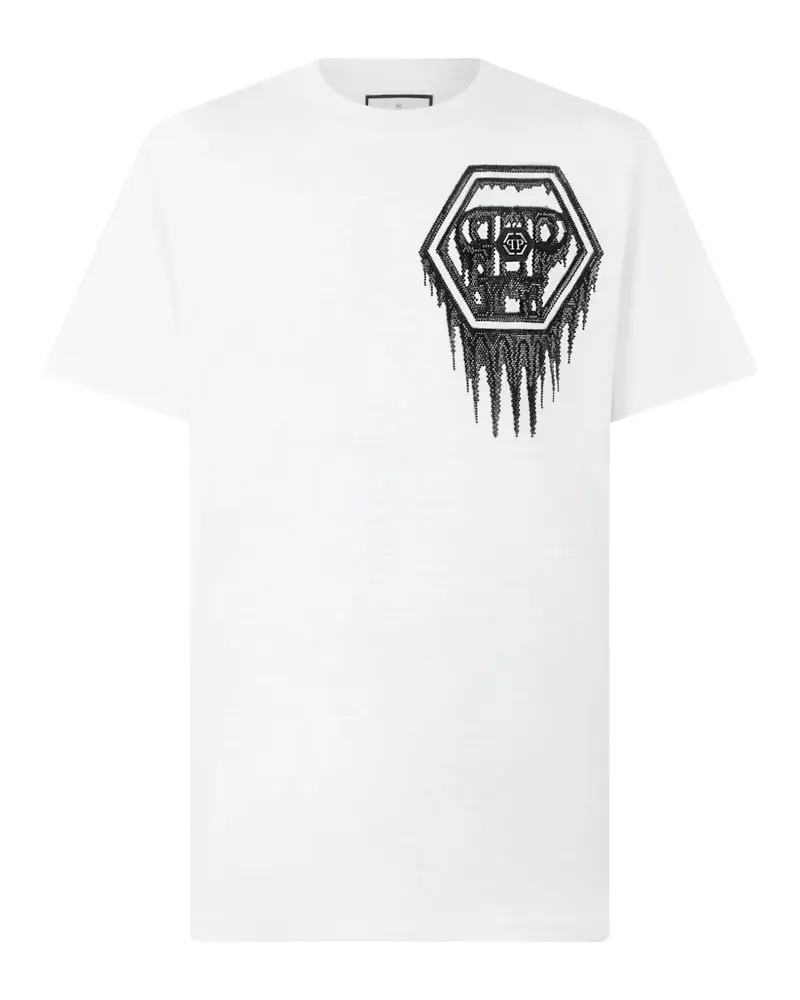 Philipp Plein Sechseckiges T-Shirt mit Kristallverzierung - Weiß Weiß