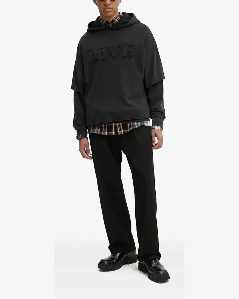 Desigual Hoodie im Layering-Look mit Buchstaben-Patch - Schwarz Schwarz