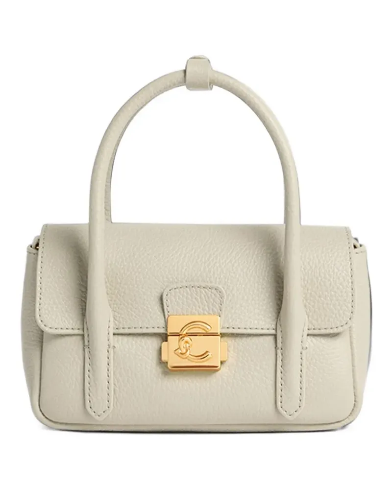 Coccinelle Mini C-Me Lock Lederschultertasche mit Logo-Verschluss - Weiß Weiß