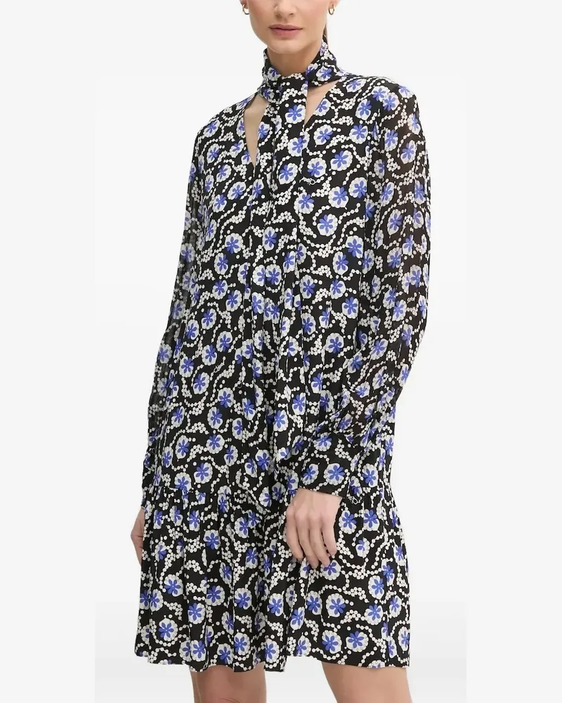 Diane von Furstenberg Geblümtes Kleid mit Schleifenkragen - Schwarz Schwarz