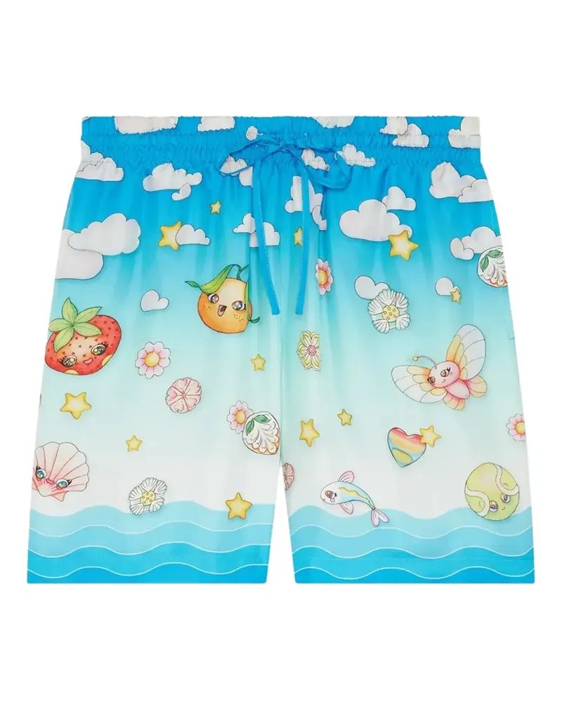Casablanca Paris Kawaii-motif silk twill shorts - Blau Blau