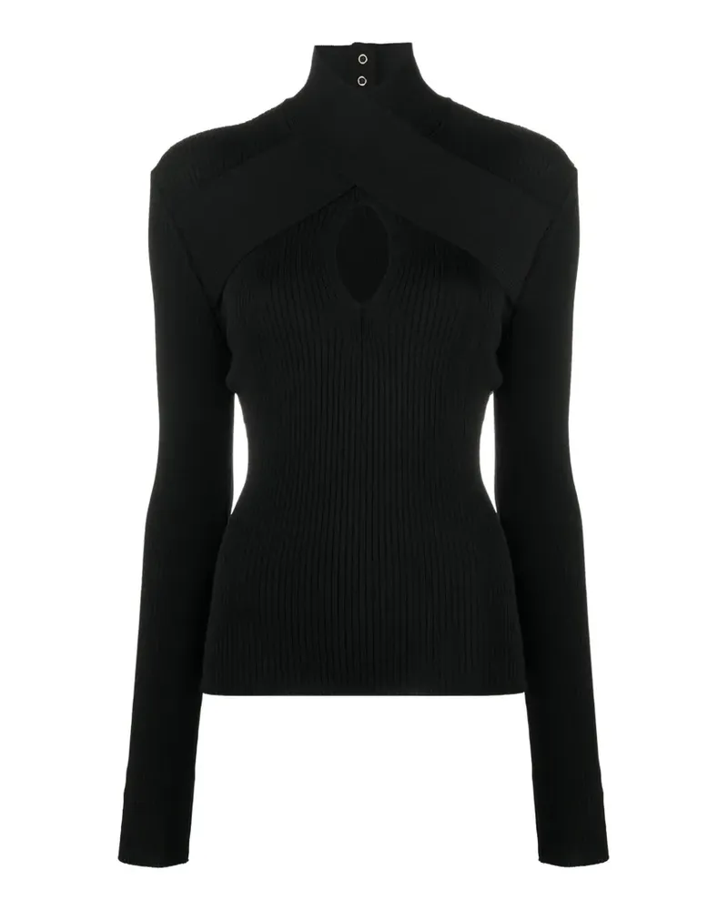 MSGM Gerippter Rollkragenpullover mit Cut-Out - Schwarz Schwarz
