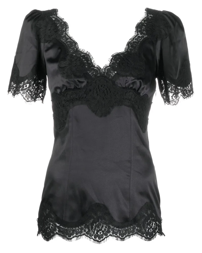 Dolce & Gabbana Satintop mit Spitze - Schwarz Schwarz