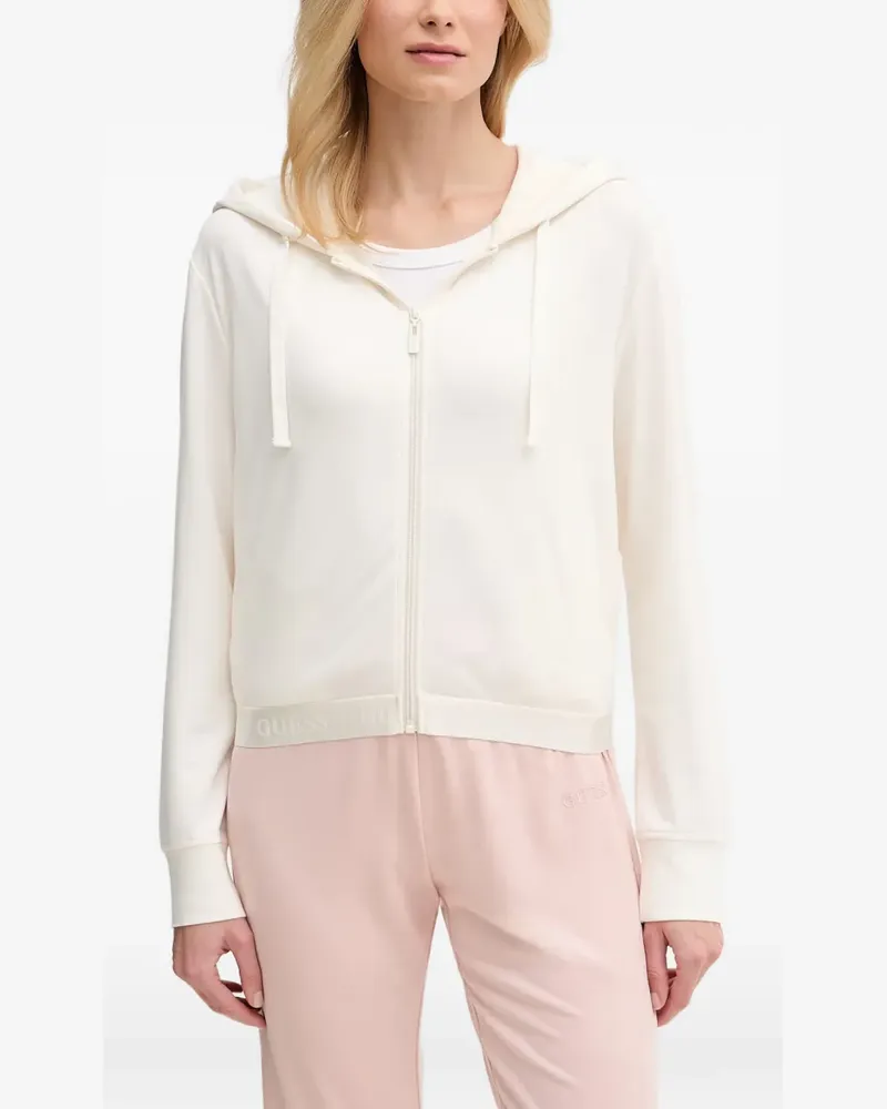 Guess logo-embroidered zip-up hoodie - Weiß Weiß