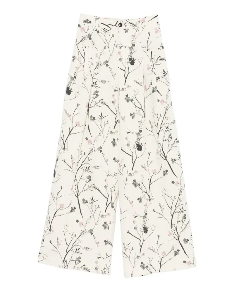 PLAN C floral-print wide-leg trousers - Nude Nude