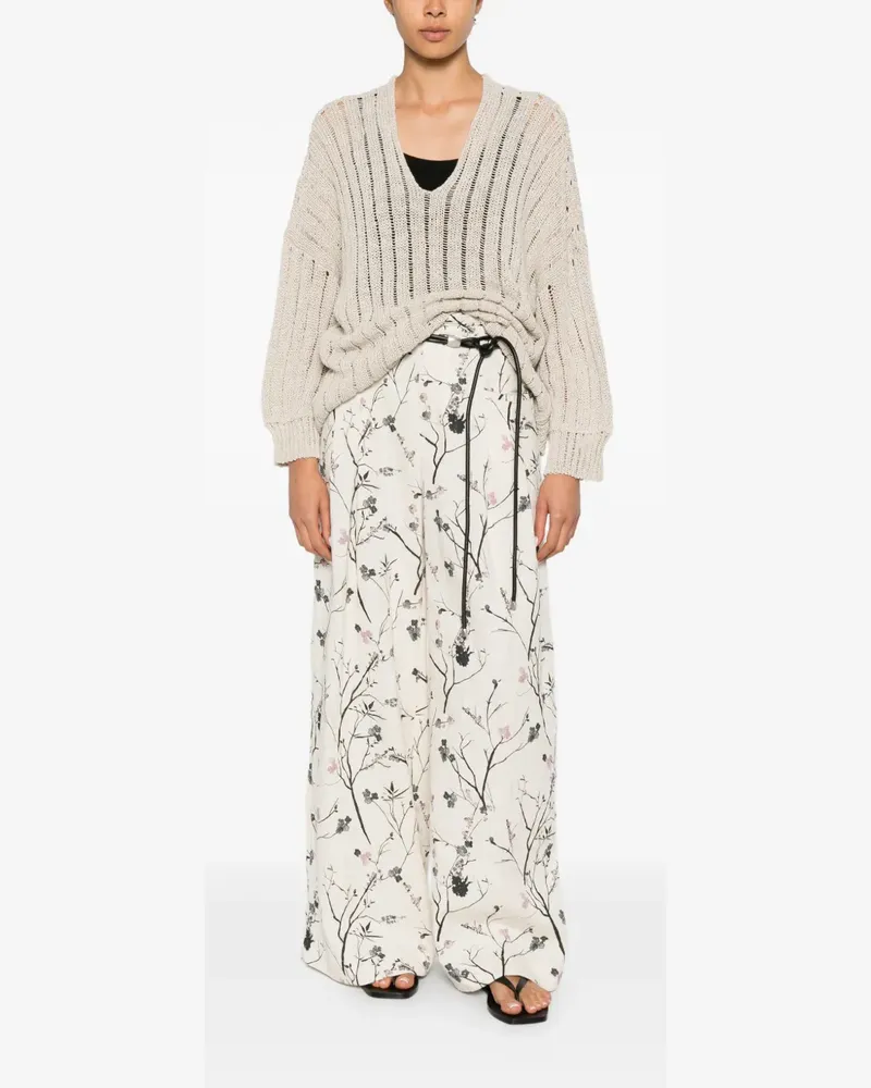 PLAN C floral-print wide-leg trousers - Nude Nude