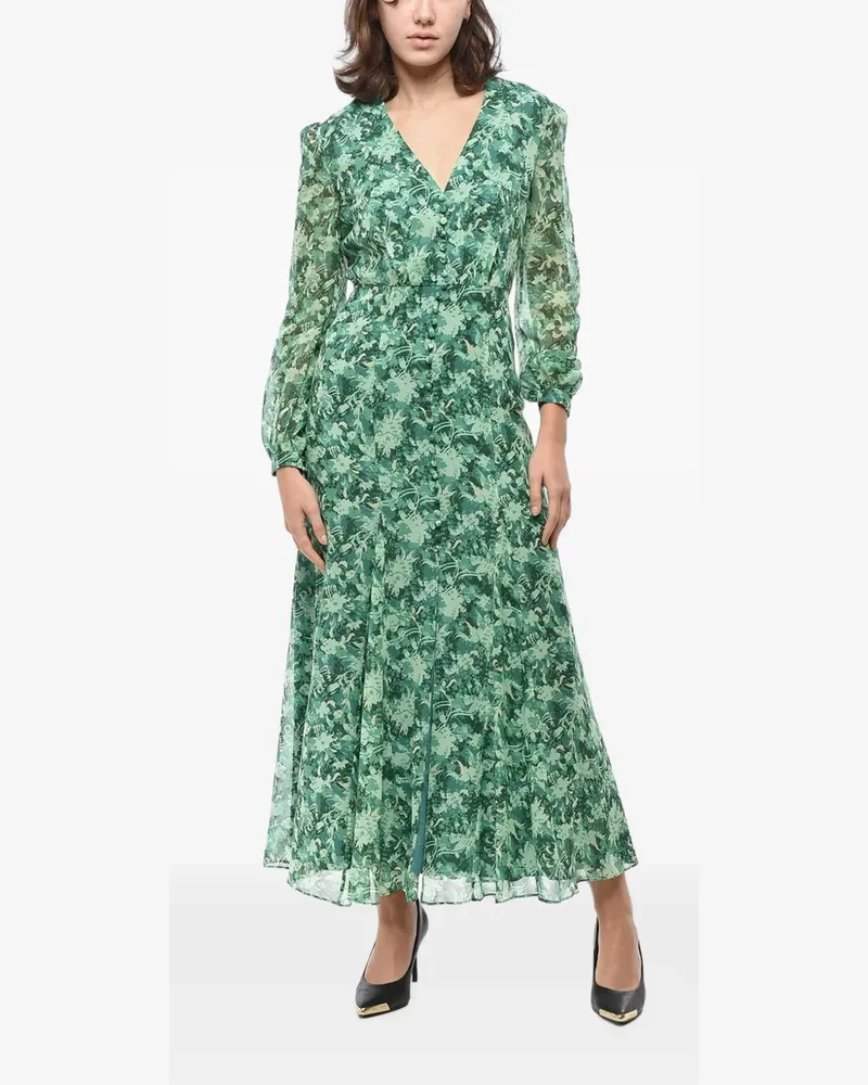 Saloni Annabelle botanical-print silk dress - Grün Grün