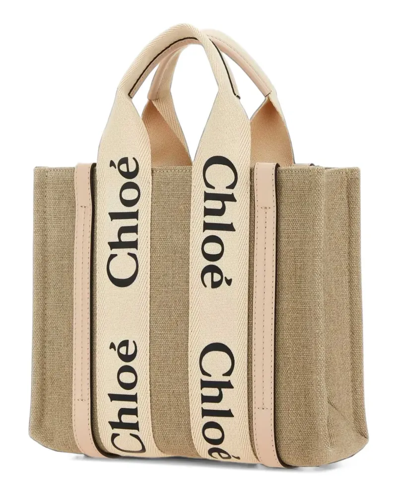 Chloé small Woody tote bag in linen - Nude Nude