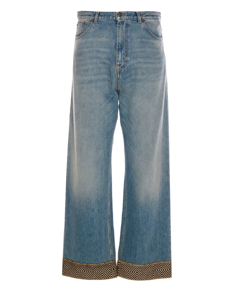 Valentino Garavani Wide-Leg-Jeans mit Jacquard-Saum - Blau Blau