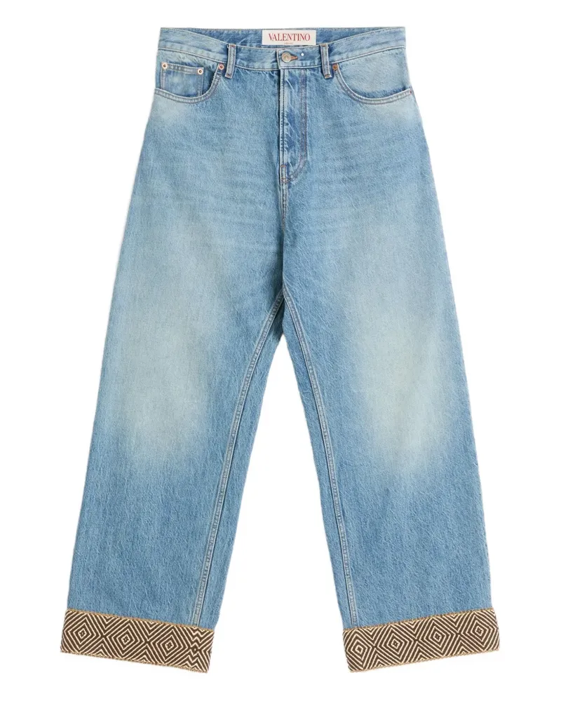 Valentino Garavani Wide-Leg-Jeans mit Jacquard-Saum - Blau Blau