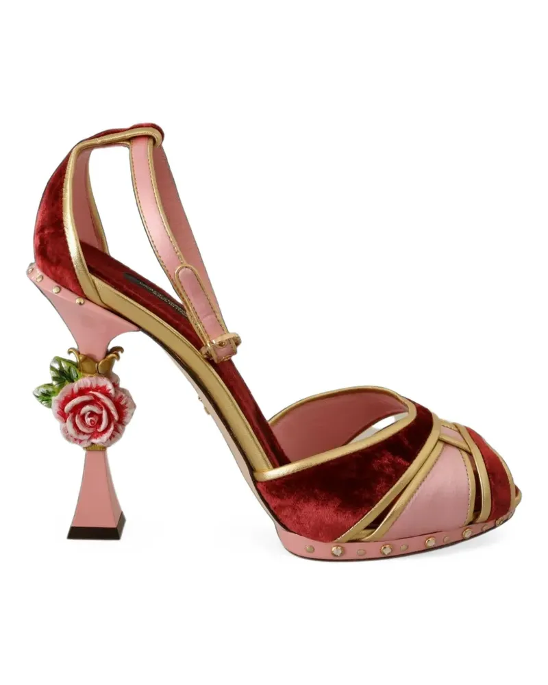 Dolce & Gabbana rose-embellished velvet sandals - Rot Rot