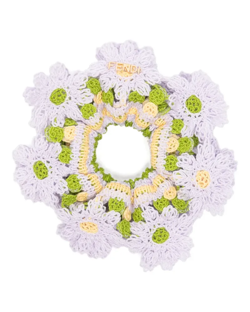 Fendi Gehäkelter Haargummi mit Blumen-Patch - Violett Violett
