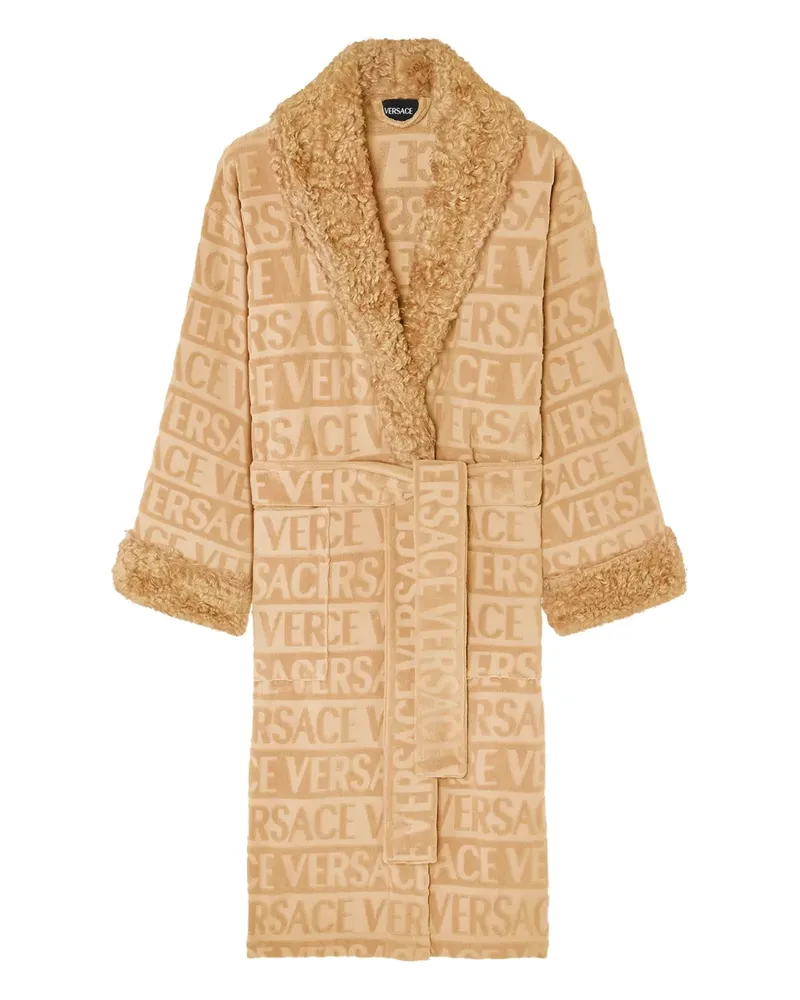 Versace Fleece-Morgenmantel mit Jacquard-Logo - Nude Nude