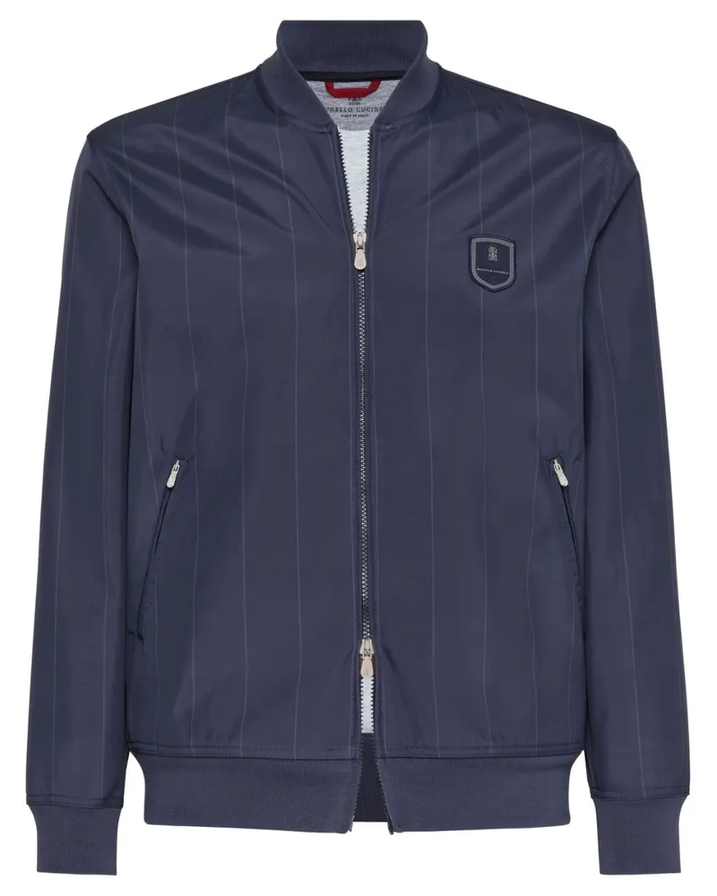 Brunello Cucinelli Gestreifte Jacke mit Logo-Applikation - Blau Blau