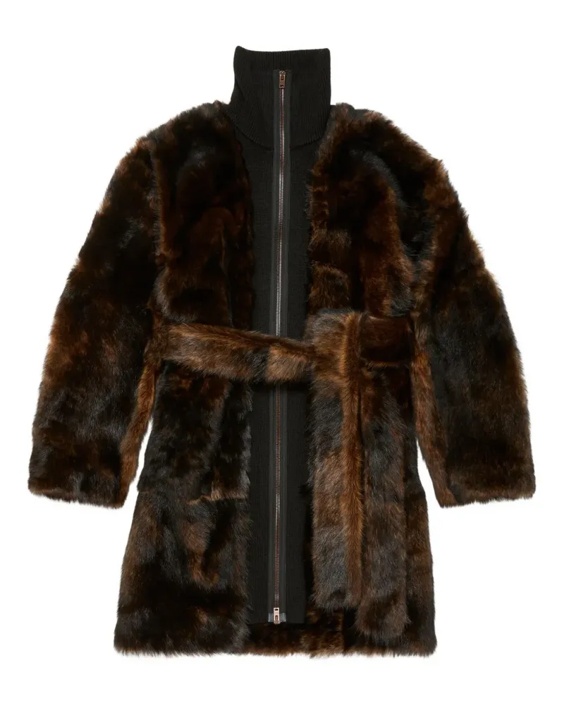 Acne Studios Mantel aus Faux Fur mit Gürtel - Braun Braun