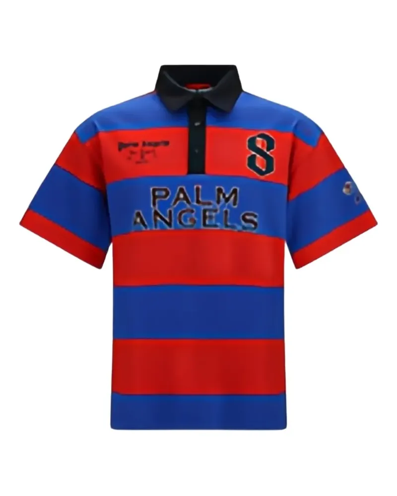 Palm Angels striped logo-print polo shirt - Blau Blau