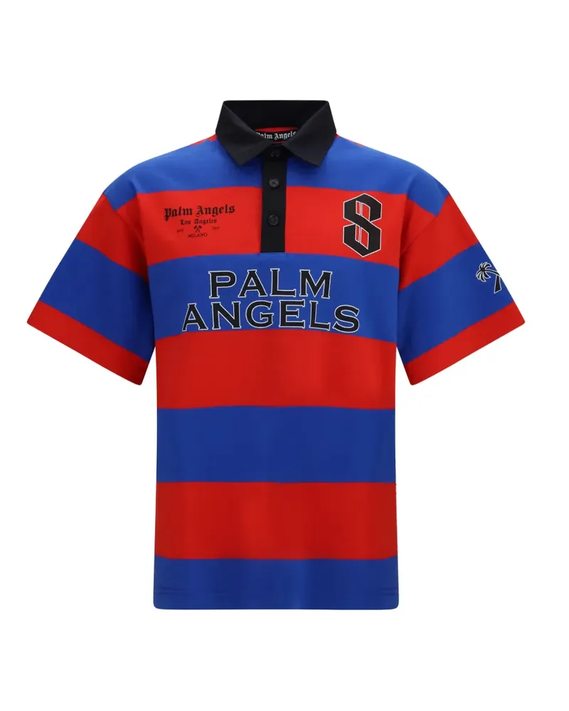 Palm Angels striped logo-print polo shirt - Blau Blau