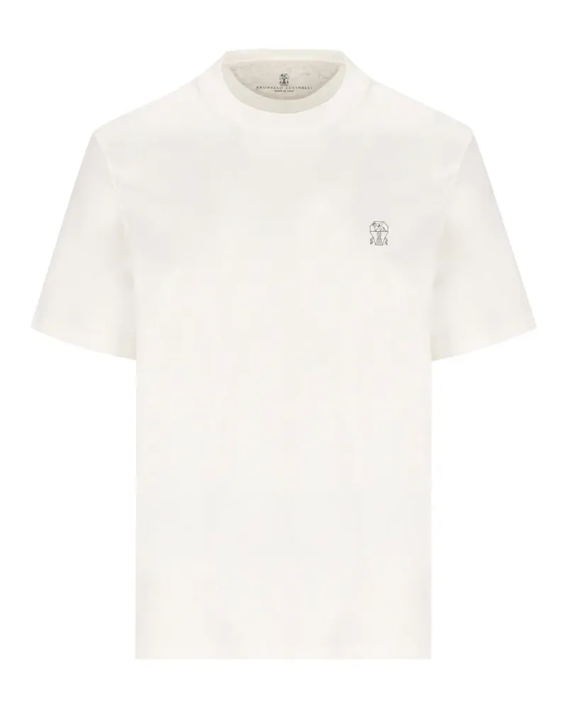 Brunello Cucinelli logo-embroidered jersey T-shirt - Nude Nude