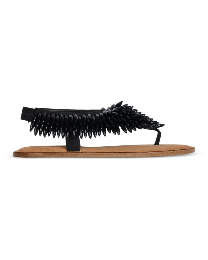 Balmain Flache Sandalen aus Wildleder und Perlen - Schwarz Schwarz