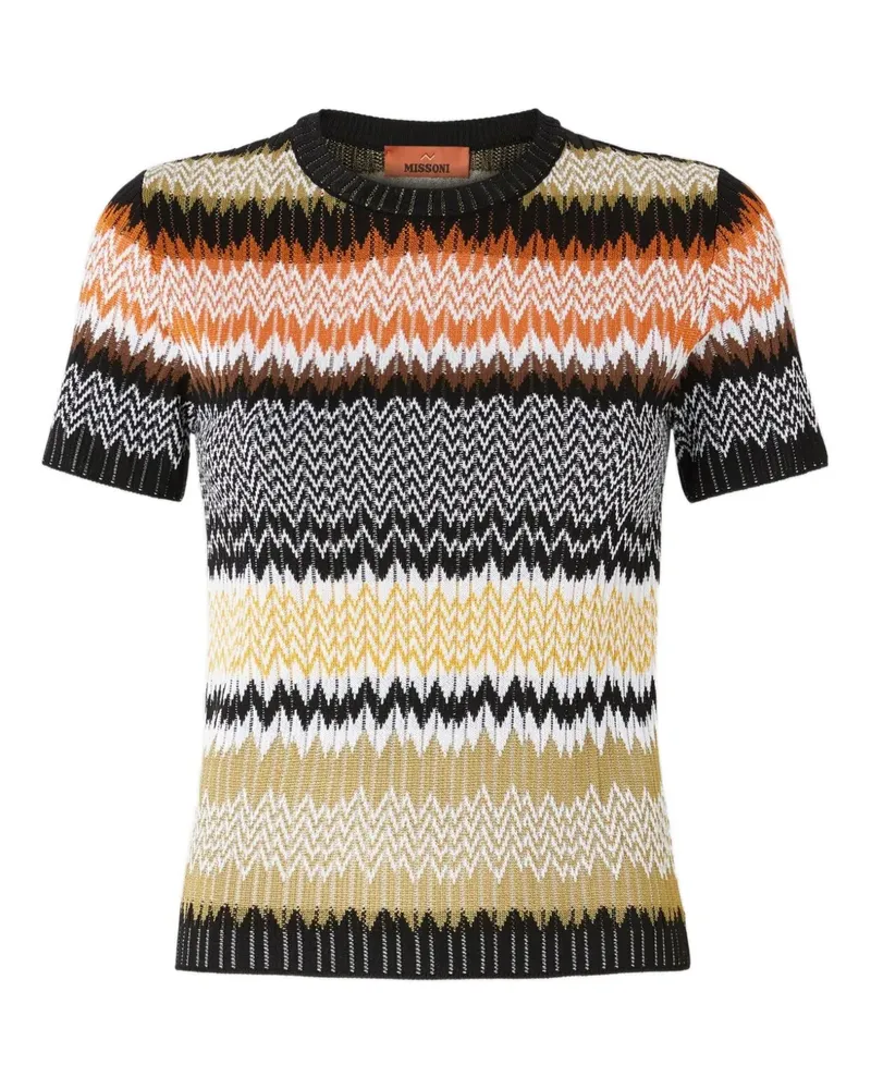 Missoni Kurzärmeliges Strickoberteil mit Zickzackmuster - Schwarz Schwarz