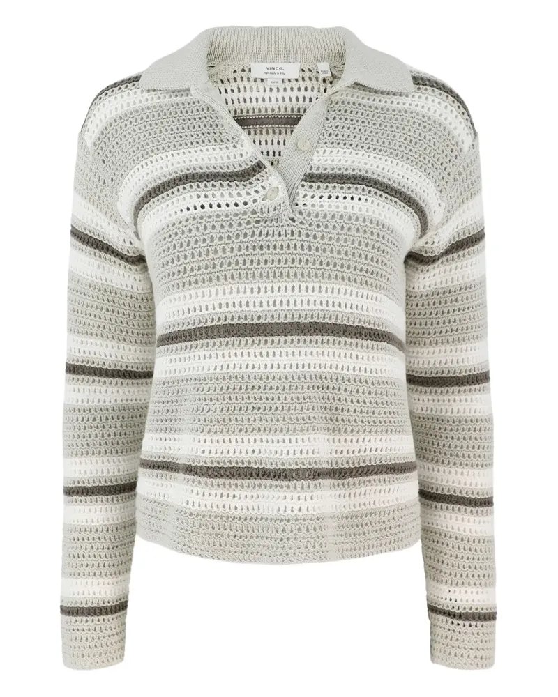 Vince Gestreiftes Poloshirt aus Mesh - Nude Nude