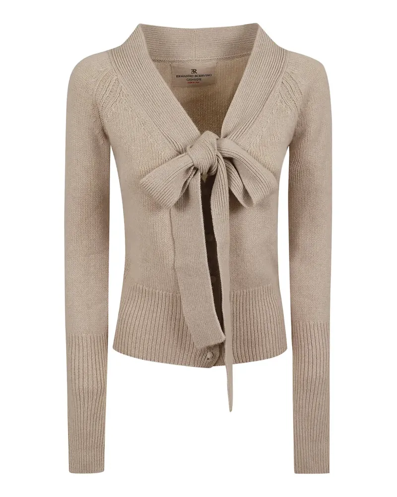 Ermanno Scervino bow-detail ribbed-knit cardigan - Nude Nude