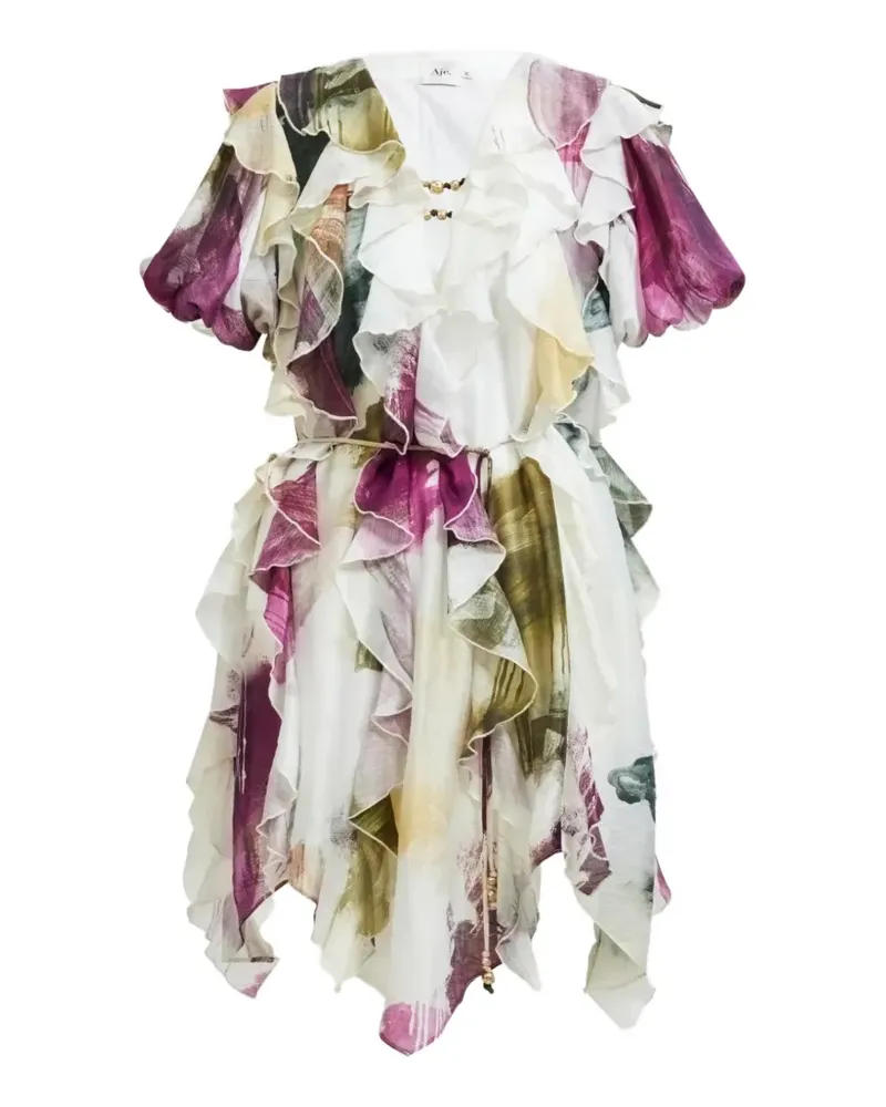 Aje. Voyager ruffled printed mini dress - Weiß Weiß