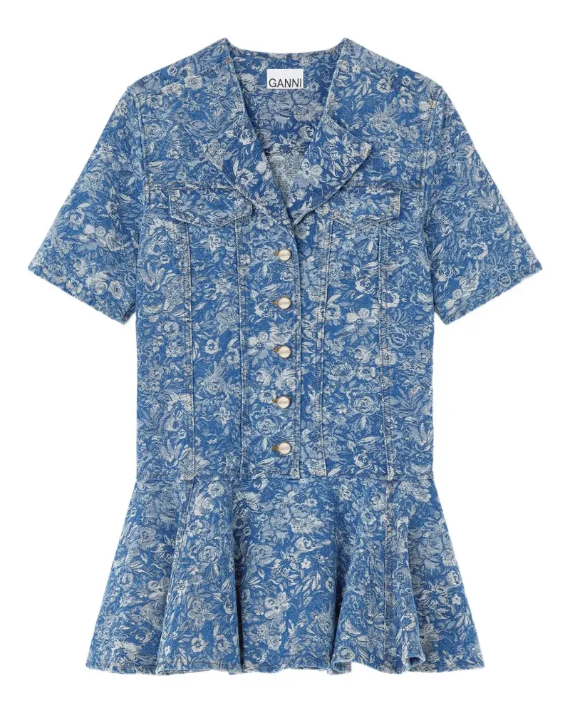 Ganni Jeans-Midikleid mit Blumen-Print - Blau Blau