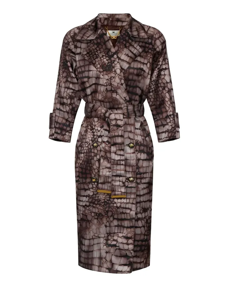 Elisabetta Franchi Alligator-print double-breasted trench coat - Braun Braun