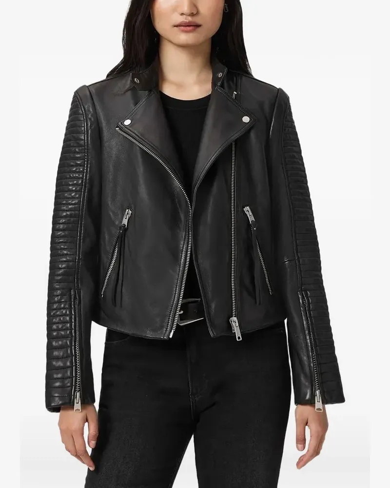 AllSaints Raul ribbed leather jacket - Schwarz Schwarz