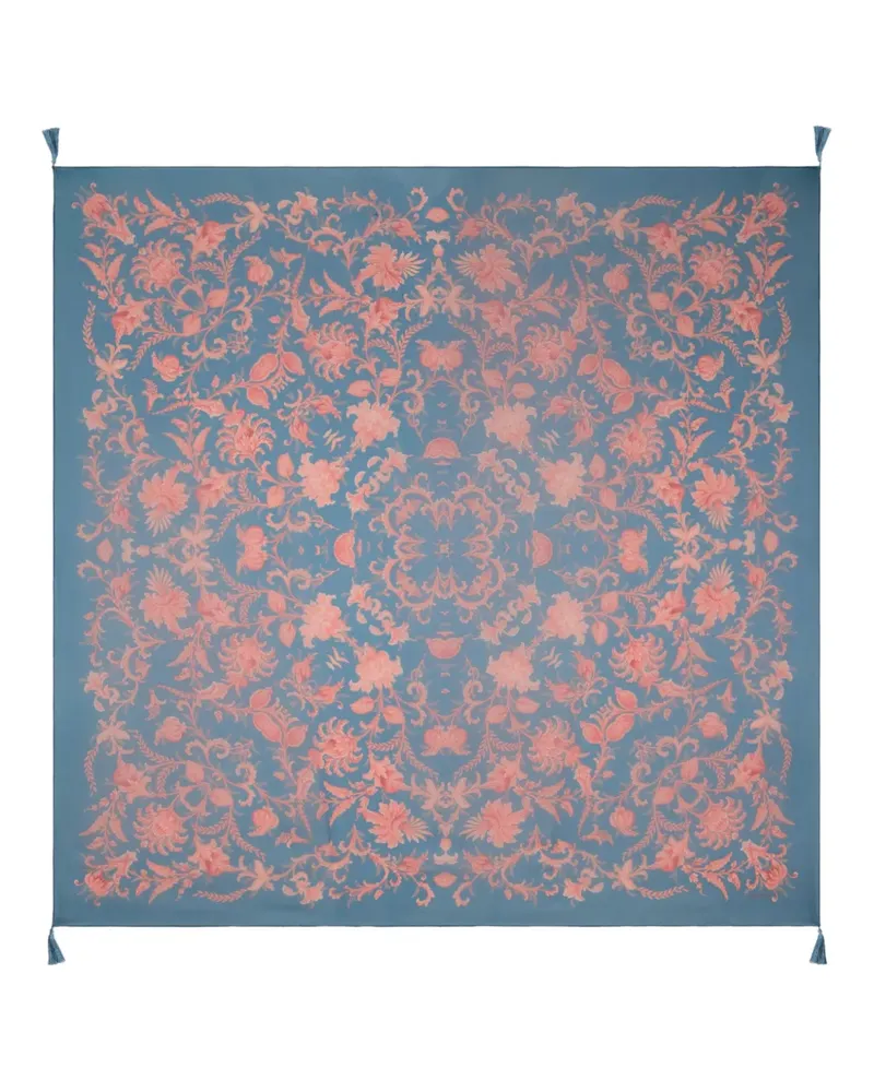 Etro floral tassel silk shawl - Blau Blau