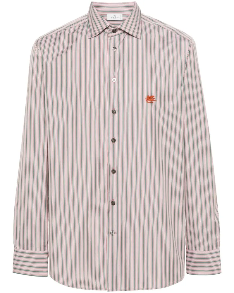 Etro Gestreiftes Hemd mit Pegaso-Stickerei - Rosa Rosa