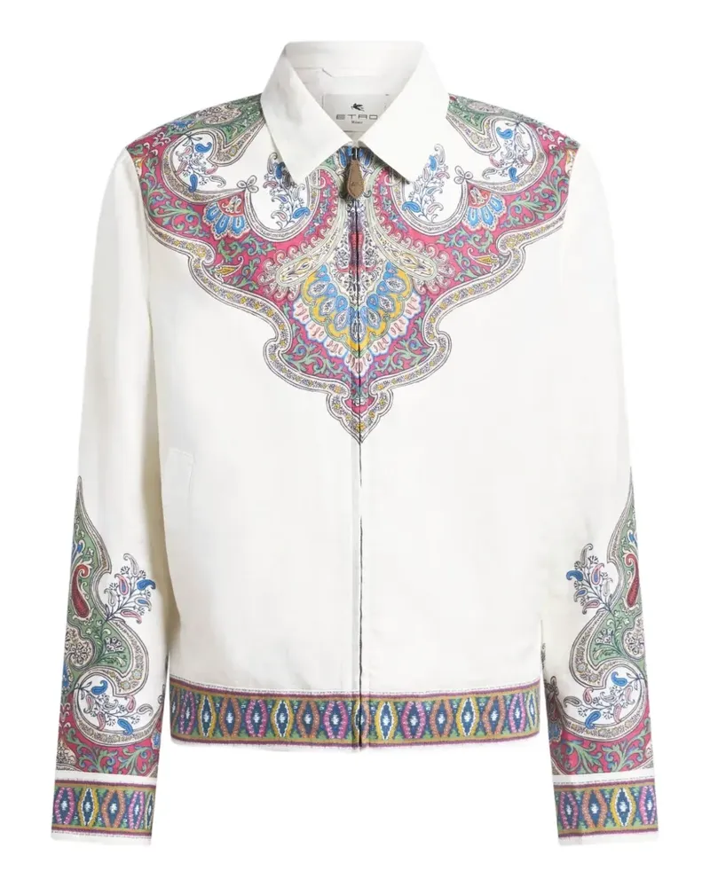 Etro Bomberjacke aus Leinen mit Paisley-Print - Weiß Weiß