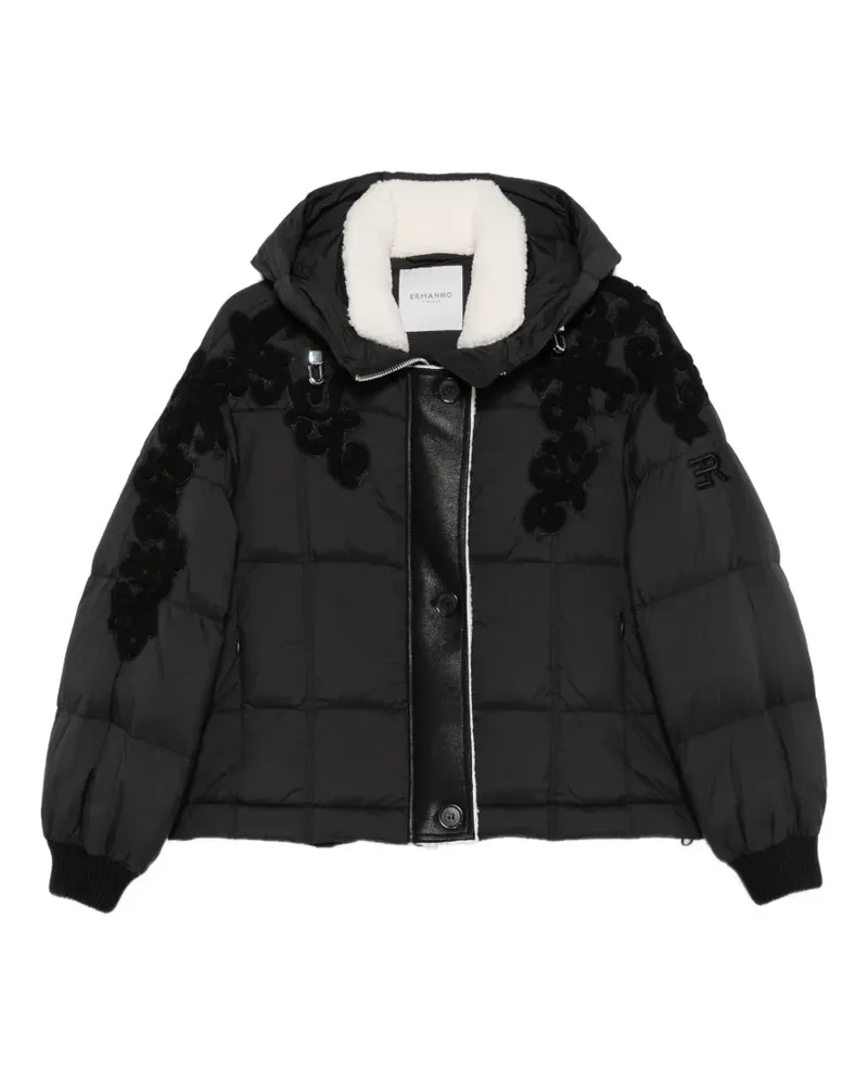 Ermanno Scervino Kapuzenmantel mit Blumenapplikation - Schwarz Schwarz