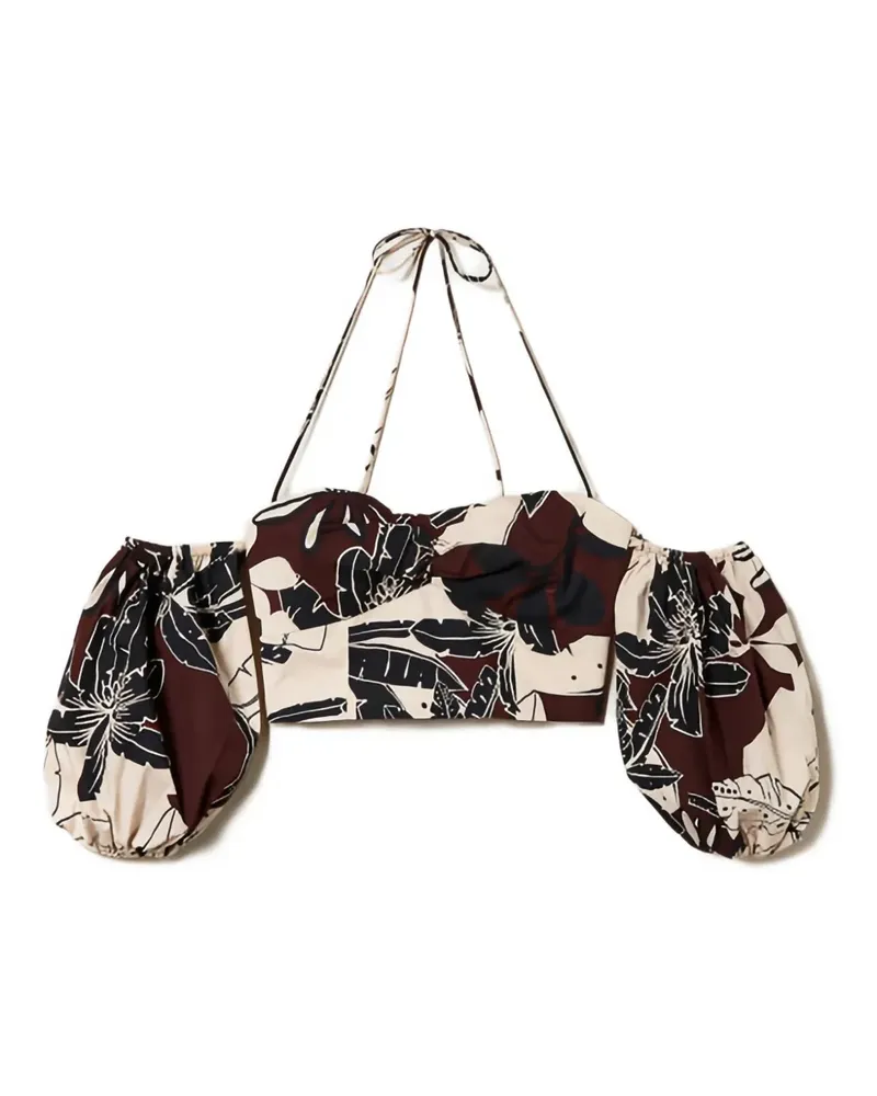 Twin-Set Oberteil mit Puffärmeln - Braun Braun