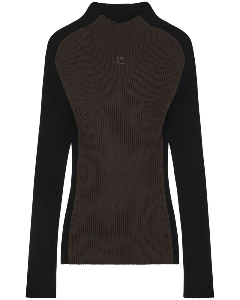 Courrèges Gerippter Pullover mit Logo-Stickerei - Schwarz Schwarz