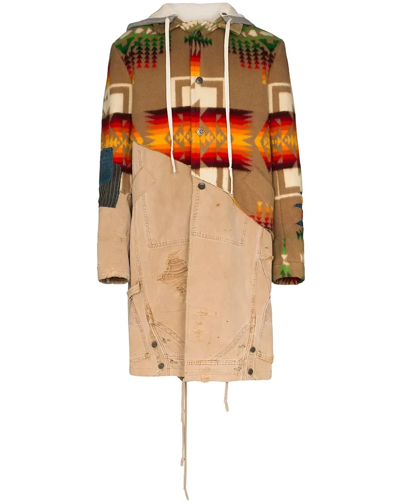 Greg Lauren Kapuzenmantel mit Navajo-Muster - Braun Braun
