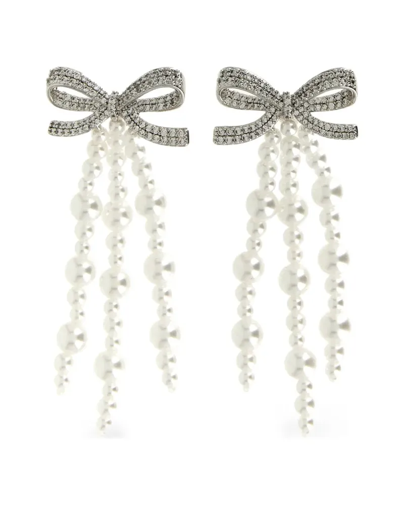 Self-Portrait Perlenohrringe mit Schleife - Silber Silber