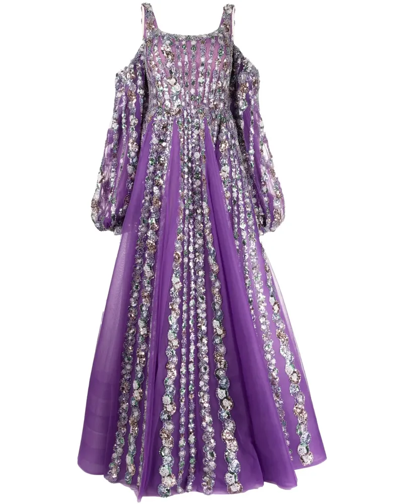 Saiid Kobeisy Schulterfreies Tüllkleid mit Pailletten - Violett Violett