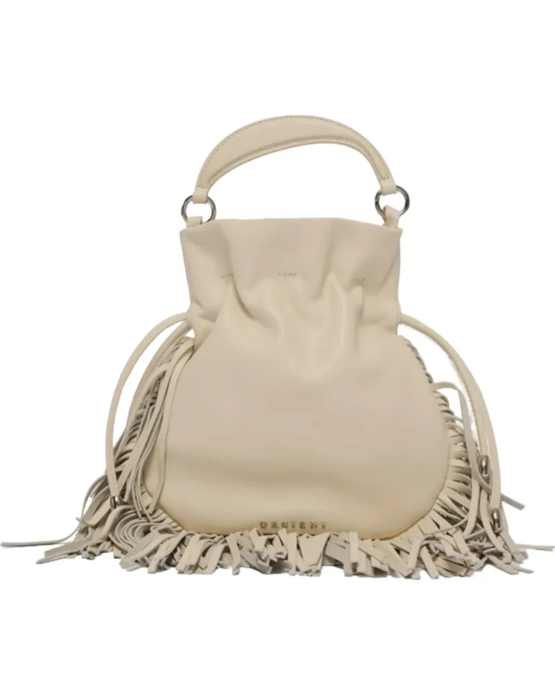 Orciani fringe-detailed drawstring bucket bag - Nude Nude