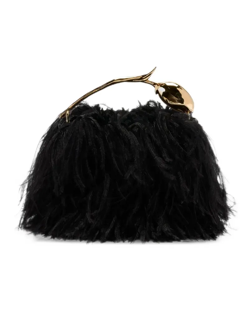 Erdem Mini Bloom Tote Bag mit Straußenfeder - Schwarz Schwarz