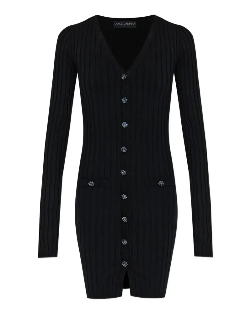 Dolce & Gabbana buttoned V-neck mini dress - Schwarz Schwarz