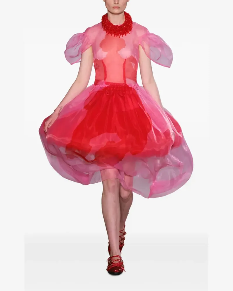 Simone Rocha Puffärmel-Midikleid mit skulpturalem Corsage - Rosa Rosa