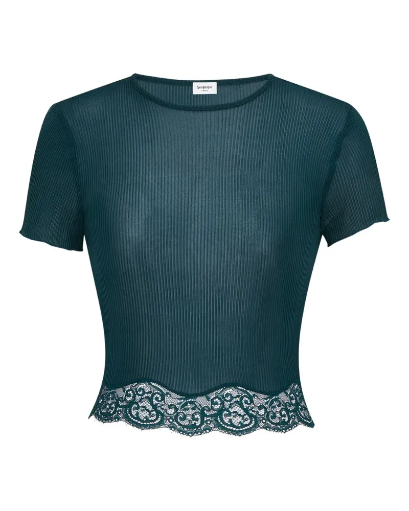 Saint Laurent T-Shirt aus gerippter Seide - Grün Grün