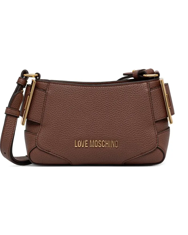 Moschino Gekörnte Schultertasche mit Logo-Schild - Braun Braun